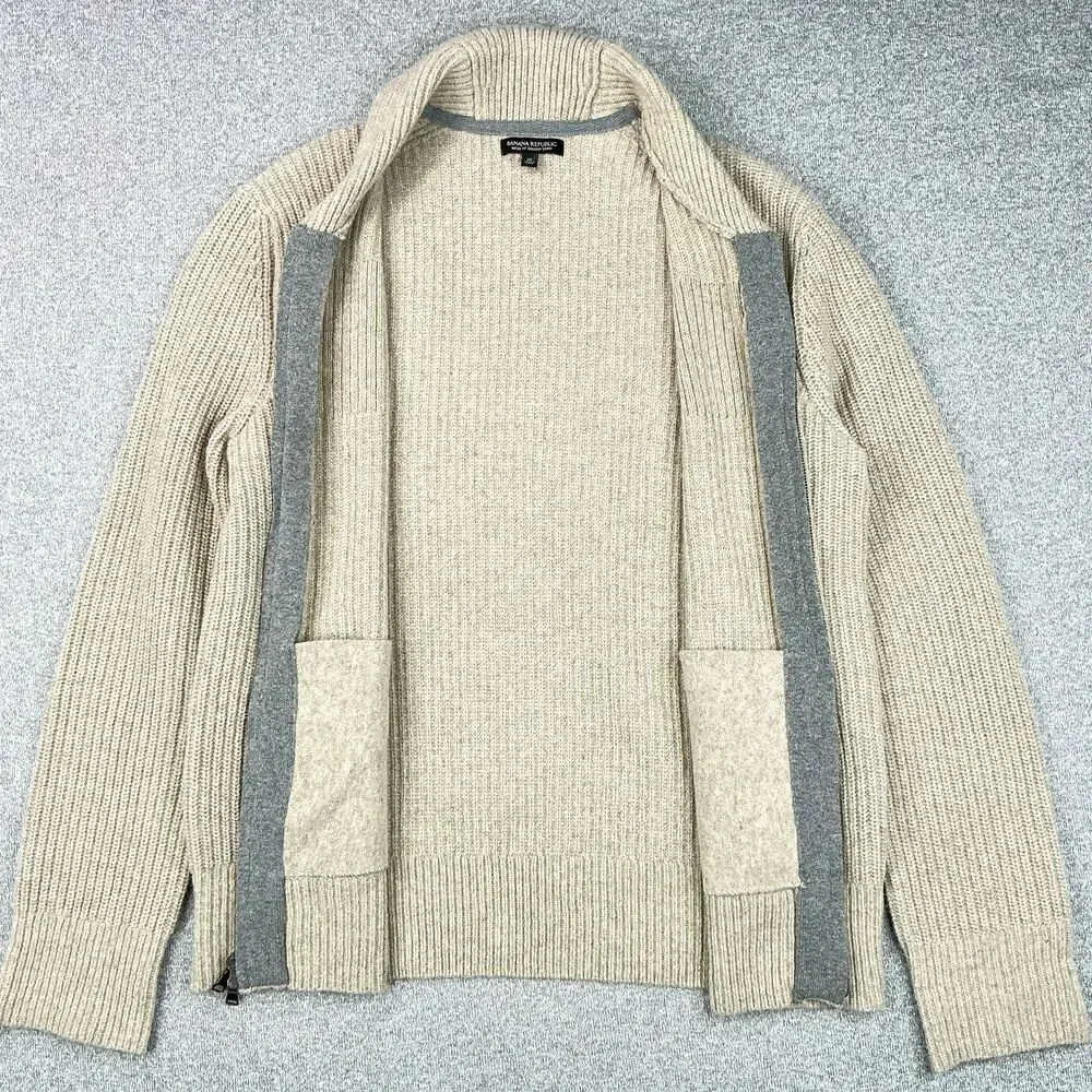 Banana Republic Italian Merino Full Zip Shawl Collar Cardigan Sweater XL Beige